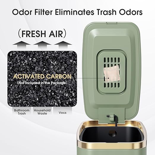 CEROELDA Small Bathroom Trash Can with Lid Soft Close-5L/1.3 Gal Slim Garbage Can-Metal Step Wastebasket-Rectangle Narrow Waste Bin for Office Bedroom Toilet Live Room-Green
