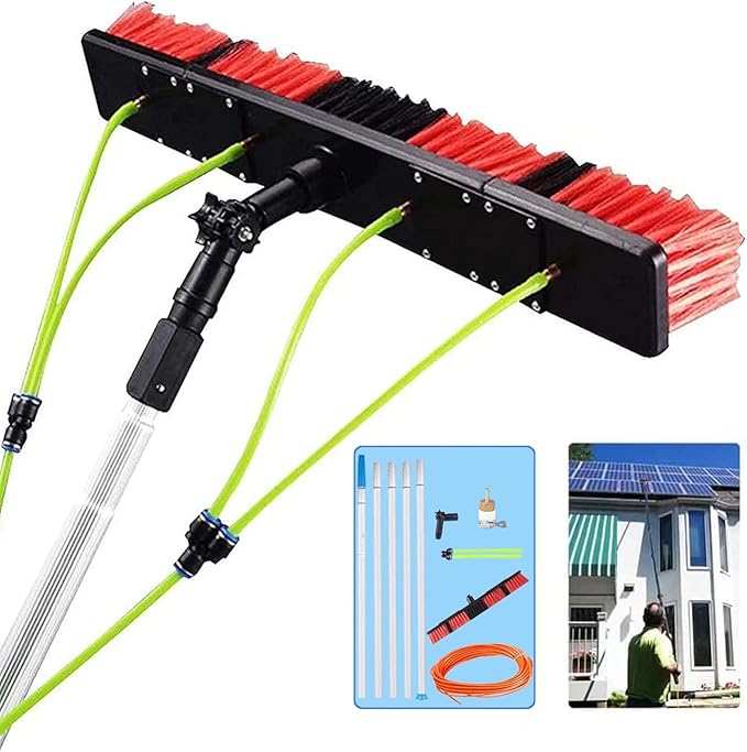 Water Fed Extendable Telescopic Window Cleaning Pole Window Cleaner Kit5-12m Extended Cleaning Brush10m Rod/50cm Brush Head