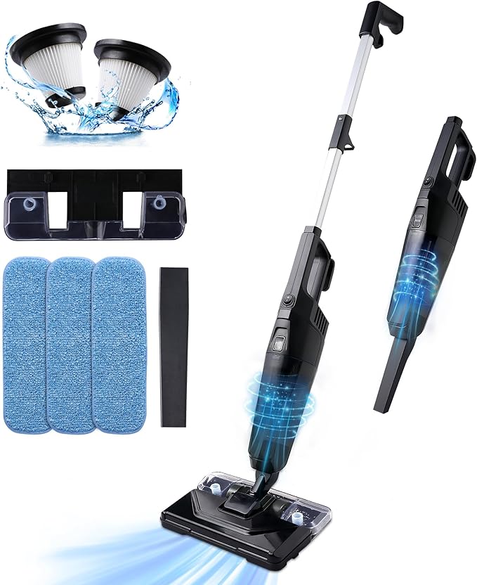 Stick Vacuum Cleaner with 3 Mop Pads Electirc Mop 600W 18kpa Powerful Suction Corded Upright Vacuum Lightweight Electric mop for Tile Hardwood FloorMarble Cleaning