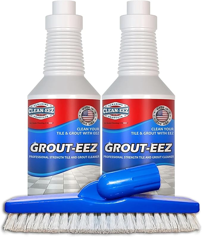 Clean-eez Grout Cleaner 2 Pack with Stand-Up Brush Attachment - Stain Remover Heavy-Duty Scrubber - Bathroom Shower Ceramic Porcelain Tile &amp Grout Only - Easy Control Flip Top Cap - 32 oz.