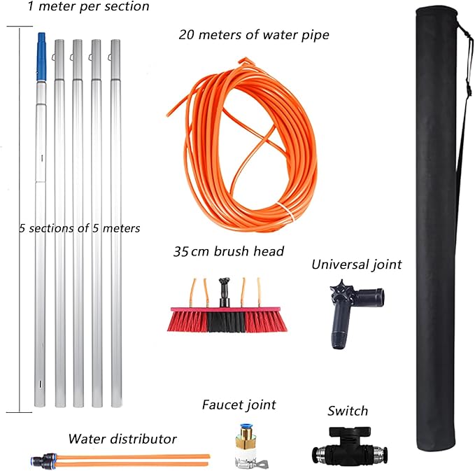 Outdoor high Window Cleaner car Glass Solar Panel Cleaning System Water Supply Brush Telescopic Pole kit35cm500cm