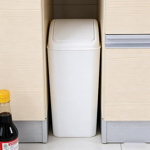 4.2 Gallon Swing Top Wastebasket Plastic Garbage Bin for Home Office &amp Slim Space-Saving (White)