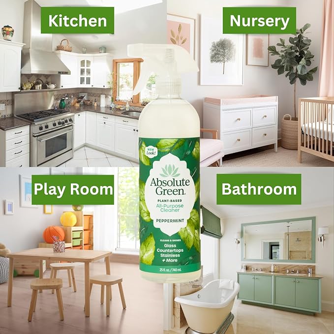 Absolute Green All Purpose Cleaner Spray Non-Toxic Kitchen Bath Countertop Stainless Safe around Kids + Pets Natural Peppermint Scent 25 oz (6 Pack)