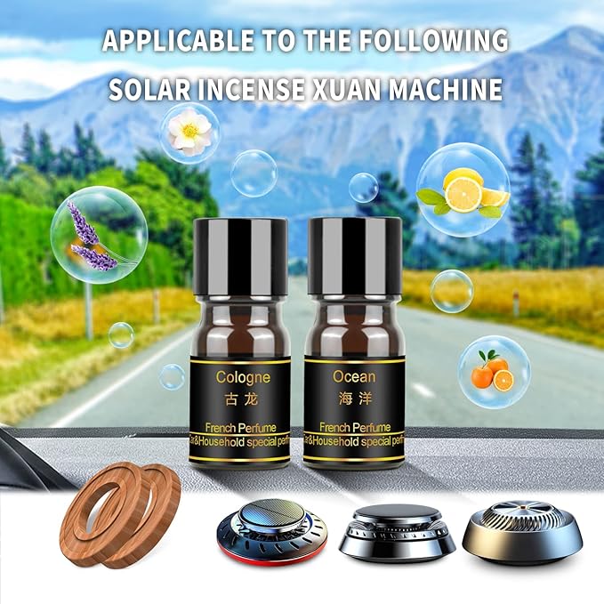 Kwak's Car Air FreshenerRotating Solar Aromatherapy Essential Oil Diffuser Scent with Extra 4 Bottle Solar Car Air Freshener Refill