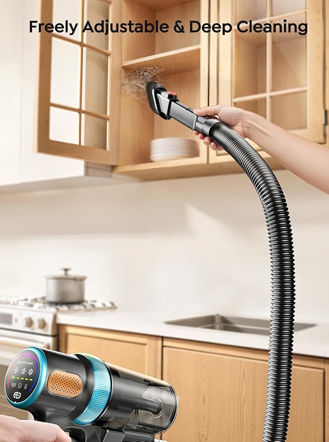 Cordless Vacuum Cleaner 650W 55KPA 70Mins Vacuum Cleaners for Home Upgraded Stick Vacuum with 3.3Ft Extendable Hose LED Touch Screen Wall Charging Station Auto Mode for Carpet Pet Hair Hard Floor