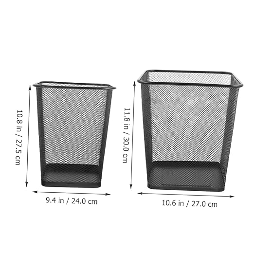 2Pcs Sturdy Mesh Trash Can for Home Office Hollow Design Waste Bin Scratch Iron Wastebasket for Bedrooms Craft Rooms and More