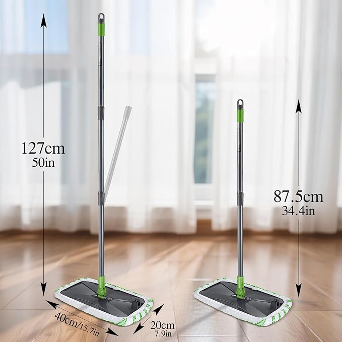 MASTERTOP Dust Mop for Hardwood Floors Extra Large Microfiber Flat Mop with 5 Wet &amp Dry Reusable Pads Hardwood Mops with Telescopic Handle for Laminate Tile Vinyl