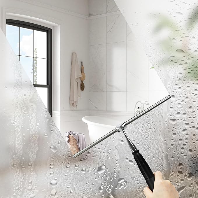 12-51’’ Telescopic Window Squeegee for High Windows 2-in-1 Window Cleaning Kit with Extra Silicone Blade &amp Hook Professional Squeegee for Shower Glass Doors (Window Squeegee Set)