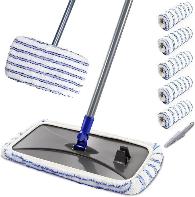 MASTERTOP Microfiber Mops for Floor Cleaning Extra Large Industrial MopFloor Commercial Mop for Wet &amp Dry Use Flat Mops for Hardwood Vinyl Laminate Tile Floors 5 Reusable &amp Washable Pad
