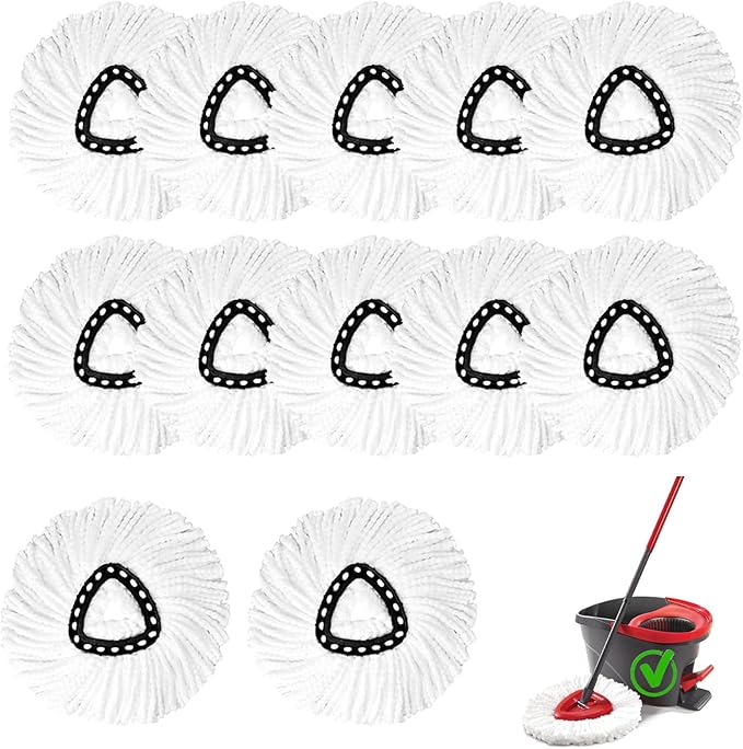 12Pack Spin Mop Replacement HeadsSpinning Mop Replace Head for Easy Wring Mop 100% Microfiber Mop Head Replacement Compatible with Triangle Spin Mop Refill for Floor CleaningWhite