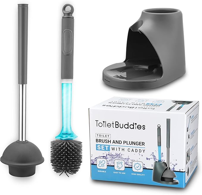Toilet Brush &amp Plunger Set - Toilet Bowl Brush and Holder Refillable Liquid Dispenser Brush - 2 in 1 Silicone Toilet Brush &amp Plunger Set for Bathroom