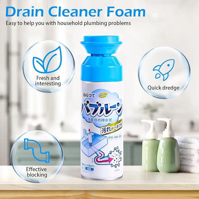 Foaming Drain CleanerDrain Clog Remover – Sink Cleaner and DeodorizerFoaming Cleaners for Kitchen Sinks Shower DrainsTubs(2pcs)