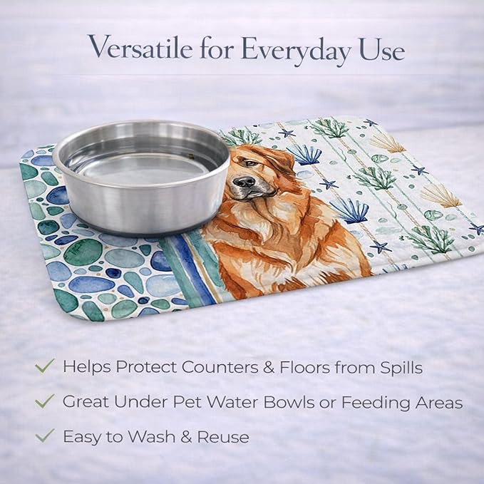 Caroline's Treasures Red Leonberger Coastal Sea Glass Dish Drying Mat Absorbent Dish Drying Mat Pad for Kitchen Counter Dish Drainer Mat for Countertop 14 x 21 Multicolor