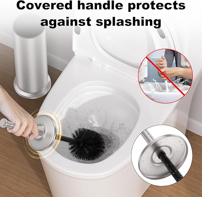 Stain Nickel Toilet Brush and HolderExtra Long Handled Toilet Brush for BathroomStainless Steel Heavy Duty Toilet Bowl BrushRemovable Inner BowlDeep Cleaning Dense Bristles Brush -Space Saving