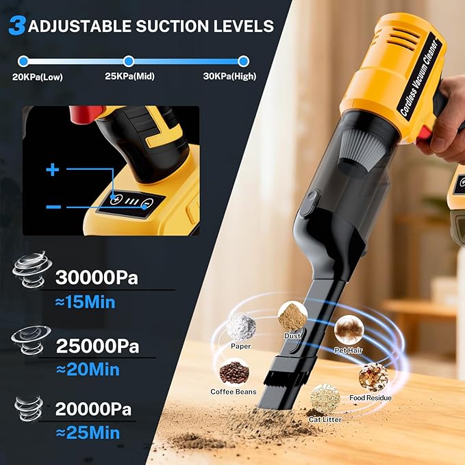 YEX-BUR Cordless Handheld Vacuum for Dewalt 20V Battery(Tool Only) 240W Powerful Car Vacuum with Brushless Motor 3-Speed 5 Filters Portable Vacuum Cleaner for Home Office Car Pet