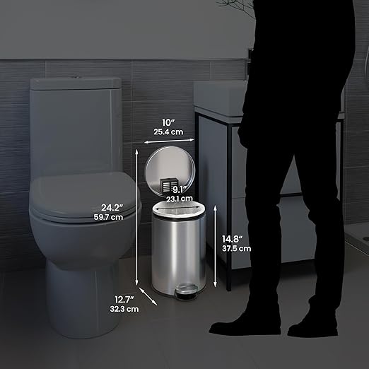 iTouchless SoftStep 3.2 Gallon Slim Bathroom Trash Can with Odor Filter &amp Removable Inner Bucket Stainless Steel 12 Liter Small Round Step Pedal Garbage Bin for Bedroom Home Office Cubicle