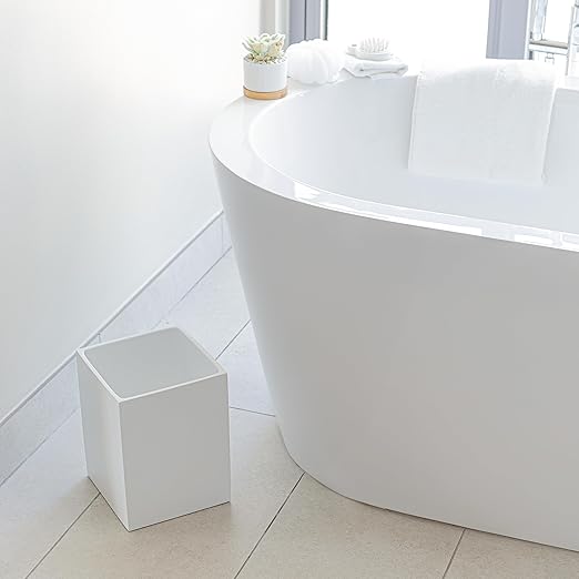 Matte White Square Small Trash Can 2 Gallons / 7.5L Garbage Can Waste Basket for Home Bathrooms Office Under Desk Bedroom Laundry Room Kitchen Kids Room and Dorm
