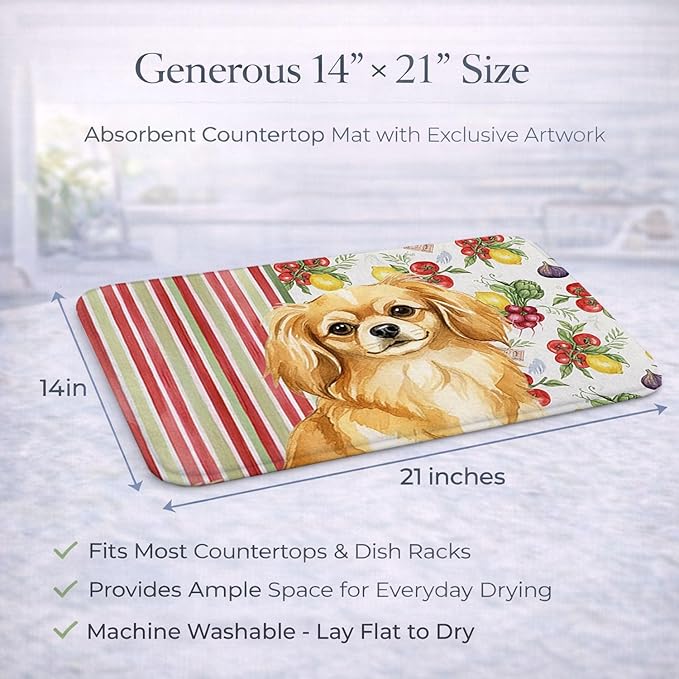 Caroline's Treasures Gold Tibetan Spaniel Vegetables Dish Drying Mat Absorbent Dish Drying Mat Pad for Kitchen Counter Dish Drainer Mat for Countertop 14 x 21 Multicolor
