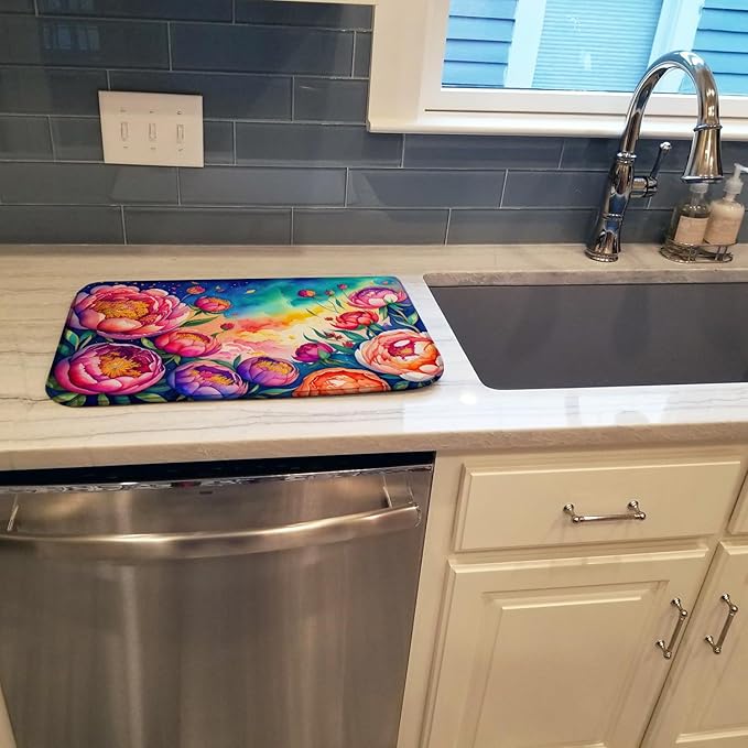Caroline's Treasures DAC1451DDM Peonies in Color Dish Drying Mat Absorbent Dish Drying Mat Pad for Kitchen Counter Dish Drainer Mat for Countertop 14 x 21 Multicolor