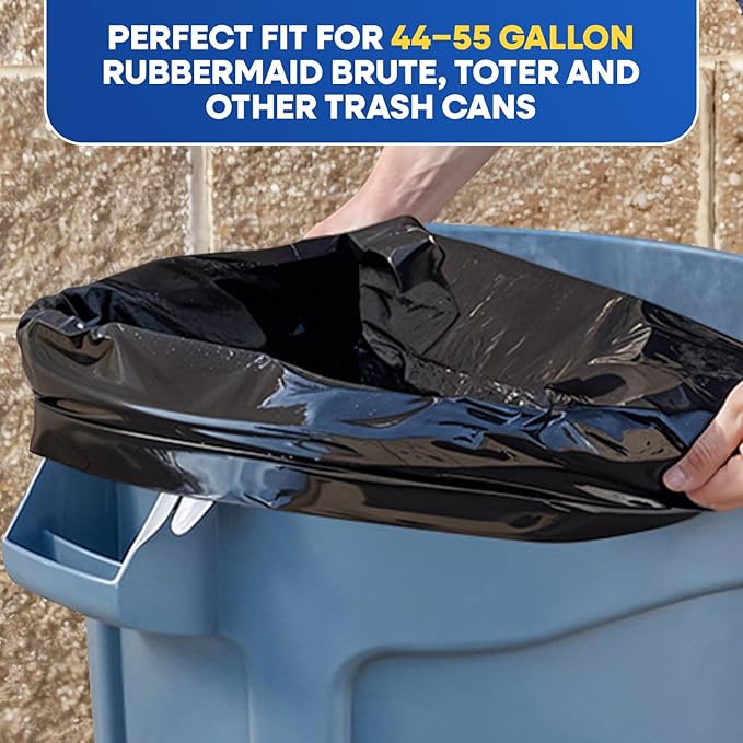 55 Gallon Trash Bags Heavy Duty Large Contractor Bags for Rubbermaid Brute 44-55 Gallon Trash Cans 38x58 Black Trash Can Liners 3 Mil Pack of 32