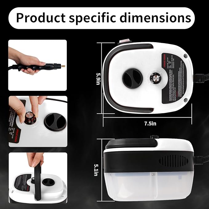 Handheld Steam Cleaner 2500W Pressurized Steam Cleaner with 3 Brush Heads Portable Steam Cleaner for Home Car Furniture Kitchen Bathroom and Wall White