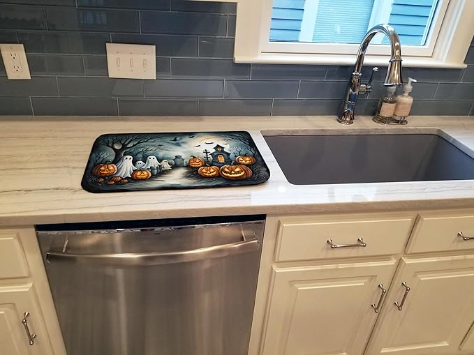 Caroline's Treasures DAC2273DDM Ghosts Spooky Halloween Dish Drying Mat Absorbent Dish Drying Mat Pad for Kitchen Counter Dish Drainer Mat for Countertop 14 x 21 Multicolor