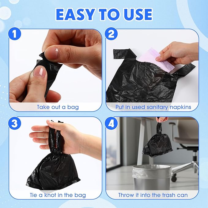 2000 Pcs Sanitary Napkin Disposal Bags with Handles Sanitary Disposal Bag 10.2 x 7.1inch Black Trash Bags Women Personal Waste Bag for Tampons Pads Liners (Black)