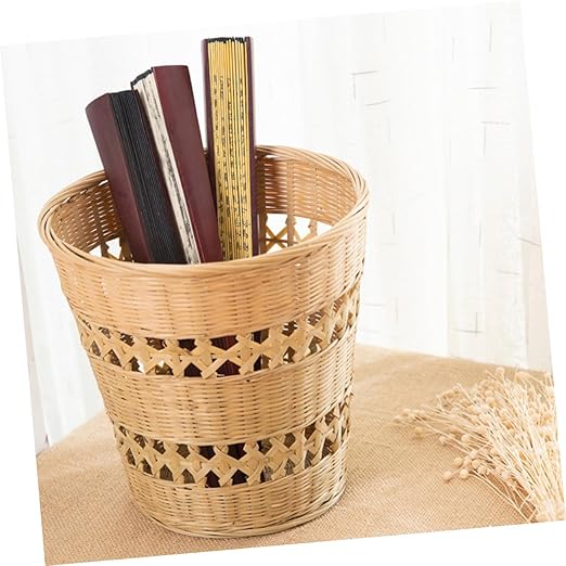 Handmade Woven Trash Can Wastebasket Multi-Function Storage Basket Material Rustic Home Decor