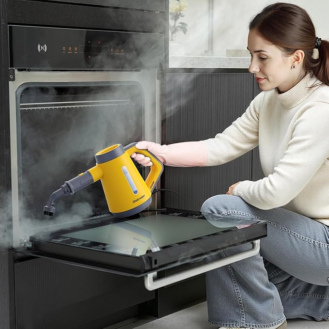 Bielmeier Handheld Pressurized Steam Cleaner - 15s Quick Start Multi-Functional for Home Kitchen Bathroom 8 Attachments Chemical-Free Safe &amp Efficient Cleaning Solution Yellow &amp Grey