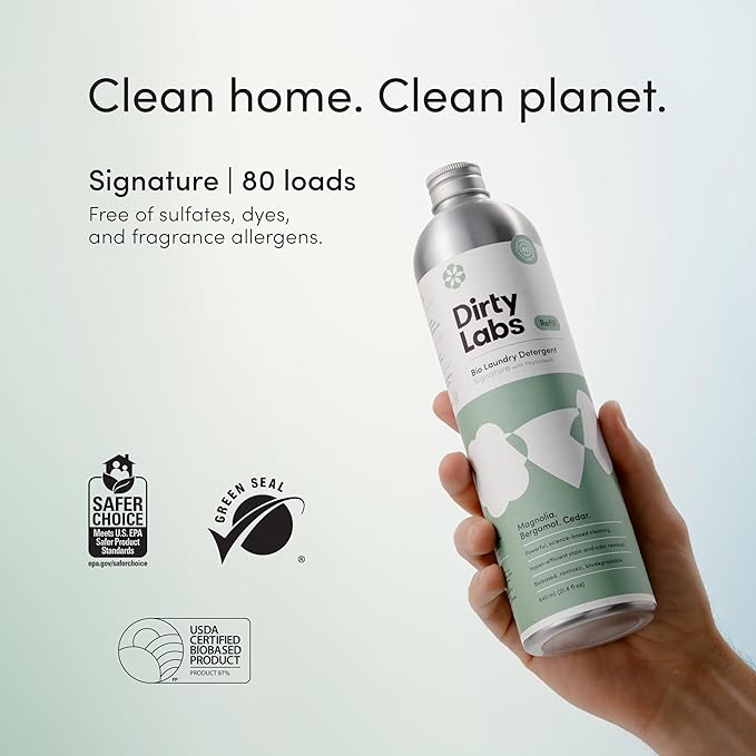 Dirty Labs | Signature Scent Bio-Liquid Laundry Detergent 80 Loads (21.6 fl oz) Hyper-Concentrated High Efficiency &amp Standard Machine Washing Nontoxic Biodegradable Stain Odor Removal