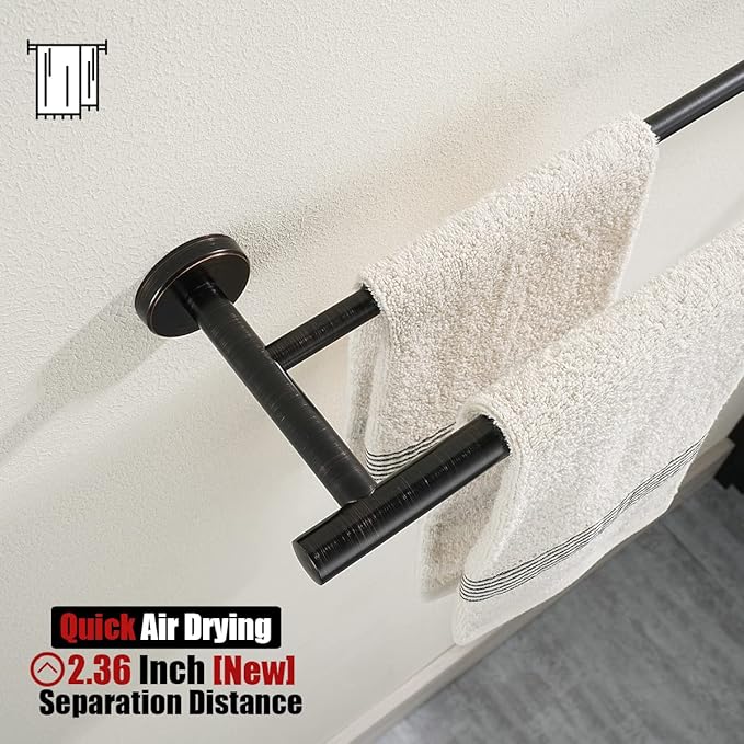 JQK Double Towel Bar Oil Rubbed Bronze 20.5 Inch 304 Stainless Steel Thicken 0.8mm Towel Rack Bathroom Towel Holder ORB Wall Mount Useable Length 18 Inch TB100L18-ORB