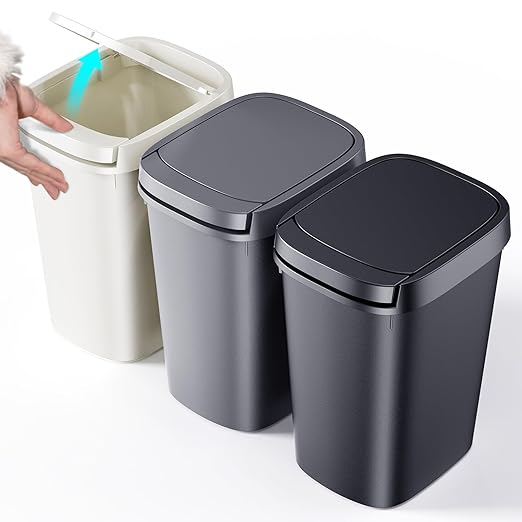 CEROELDA 3 Pack Bathroom Trash Can with Lid 10L/2.6 Gal Small Garbage Can with Press Top Lid Slim Plastic Waste Basket for Toilet Office Bedroom (Muti 1)