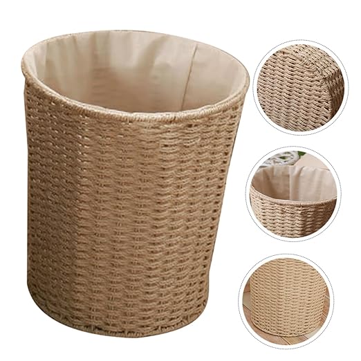 Cabilock Versatile Rattan Trash Can Handles Creative Woven Wastebasket for Kitchen Living Room Bedroom Storage Stylish and Functional Home Organizer Random Style