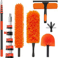 30FT High Reach Duster Cleaning Kit with 5-24 FT Extension PoleHigh Ceiling Dusting and Window Cleaning Kit with Microfiber Feather DusterCobweb DusterCeiling Fan DusterWindow Squeegee Cleaner