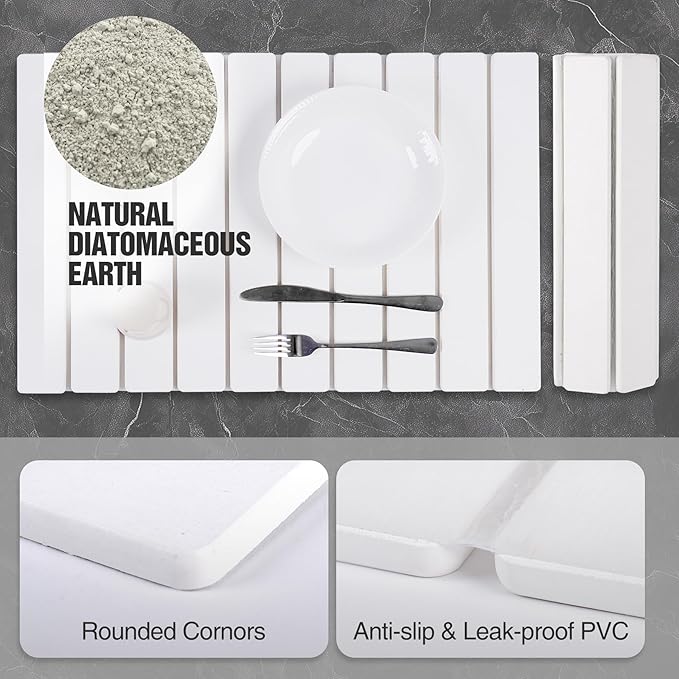 Large Stone Dish Drying Mats for Kitchen Counter 23x15in. Diatomaceous Earth Water Absorbing Mat White