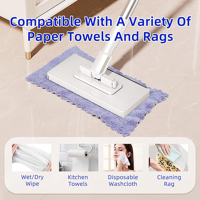 Snap-Grip Mini Mop with 39in Handle — INWEJIA Zero-Touch Gap Dust Cleaner &amp Locking Head Disposable Lazy Mop Wet and Dry for Kitchen Bathroom Toilet Corners Window Wall Cleaning