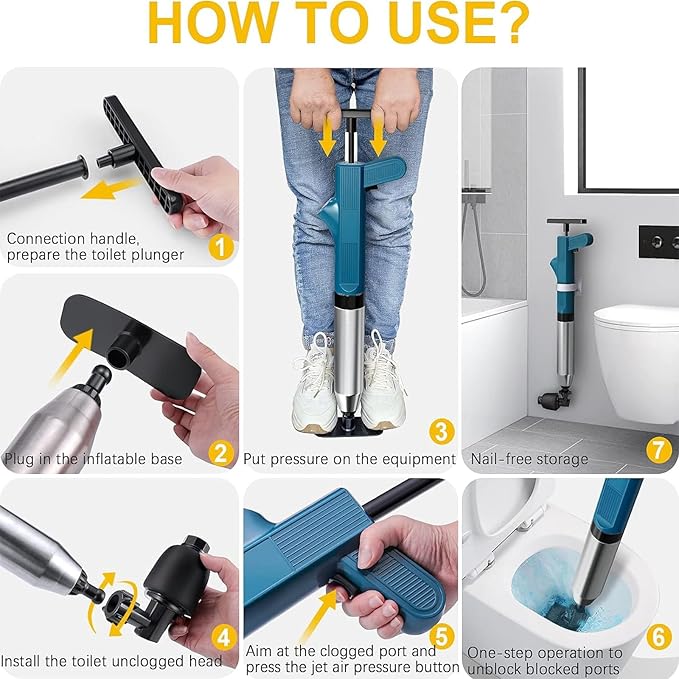 ERICAT Drain Cleaner Machine Electric Drain Unblocker Remover with Anti-Slip Handle Adjustable Air Pressure Range and High-Efficiency Dredging Quick Recovery for Bathroom