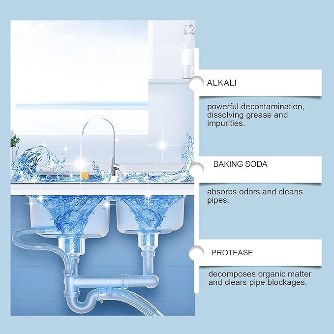 Drain Pipe Unclogging Cleaner - Rapidly Dissolve Hair Grease &amp Food Residue Prevent Blockages &amp Eliminate Odors(1PCS)