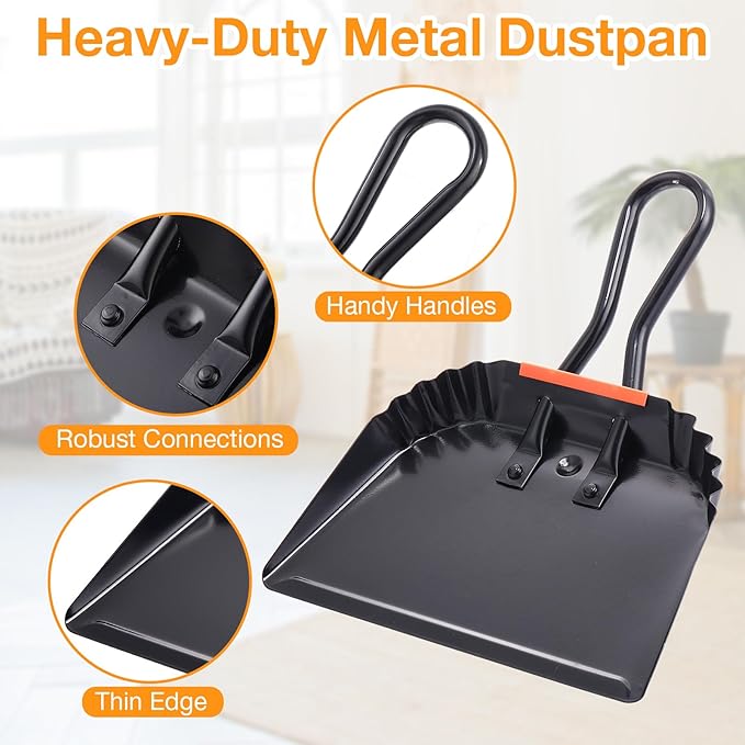 Mumufy 4 Pack Industrial Metal Dustpan 12 Heavy Duty Dust Pan with Handle Handheld Dustpan Wide Scooper Dust Debris Sweeping Tool Precision Edge Ideal for Cleaning Indoor Outdoor Surfaces(Black)