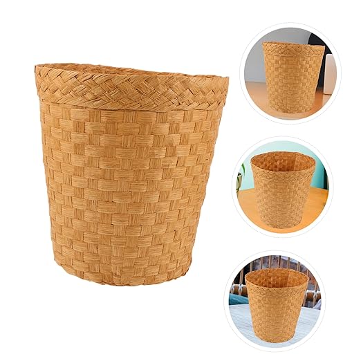 Luxshiny Bamboo Rattan Trash Can Storage Basket Desk Waste Basket for Bedroom Bathroom