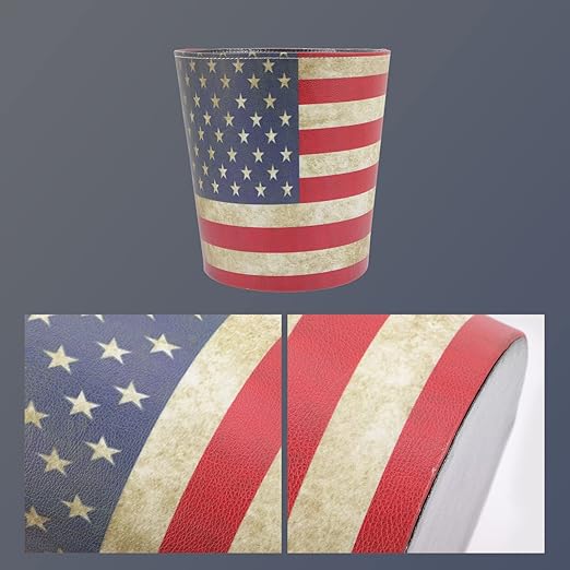 US American Flag Trash Can Vintage Wastebasket PU Leather Waste Paper Bin Decorative Garbage Can Waste Bucket for Home Office USA Flag Pattern