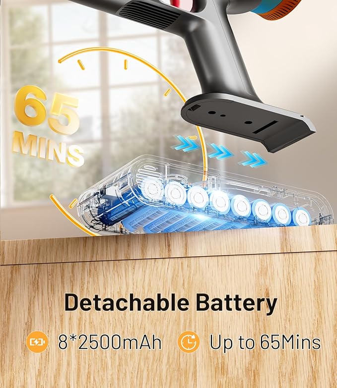 Cordless Vacuum Cleaner 45Kpa/550W Stick Vacuum with Touch Screen Max 65Mins Vacuum Cleaners for Home Upgraded Green Light &amp Anti-Tangle Wireless Vacuum for Pet Hair/Carpet/Hardwood Floor
