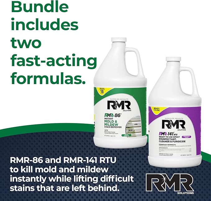 RMR Brands DIY Mold Remover Bundle - Complete Mold Killer &amp Stain Remover Bundle - Mold and Mildew Prevention Kit Disinfectant Spray Includes 2-1 Gallon Bottles