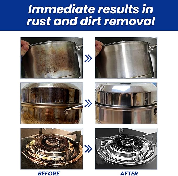 Multi-Purpose Powerful Stainless Steel Cleaner For Kitchen - Degreaser Rust Remover For Stove Hood Pots &amp Pans(2PCS)