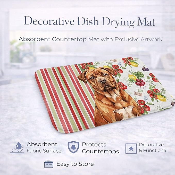 Caroline's Treasures Mahogany Dogue de Bordeaux Vegetables Dish Drying Mat Absorbent Dish Drying Mat Pad for Kitchen Counter Dish Drainer Mat for Countertop 14 x 21 Multicolor
