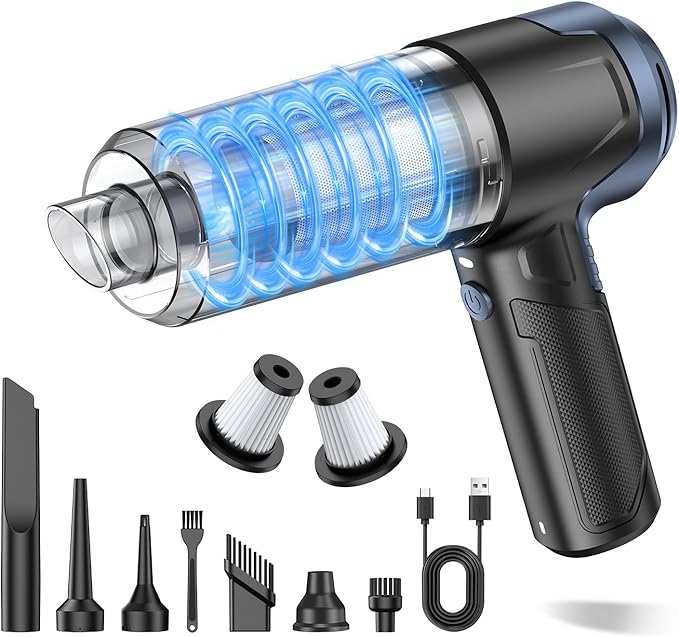 JONYJ Handheld Car Vacuum Cleaner 16000PA Hand Held Vacuum Portable Cordless 2 in 1 Air Duster and Vacuum Cleaner with LED Light Multi-Nozzles 120W High Power Mini Vacuum for Home Pet Office