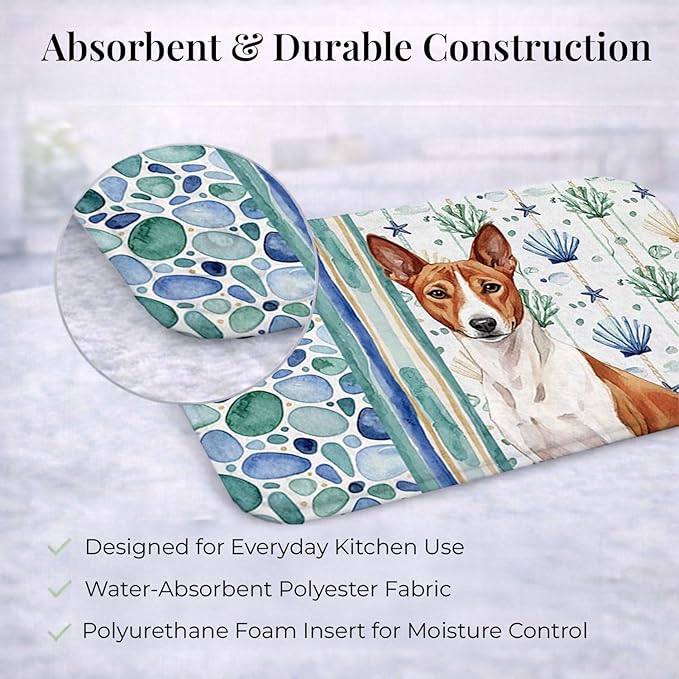 Caroline's Treasures Red and White Basenji Coastal Sea Glass Dish Drying Mat Absorbent Dish Drying Mat Pad for Kitchen Counter Dish Drainer Mat for Countertop 14 x 21 Multicolor