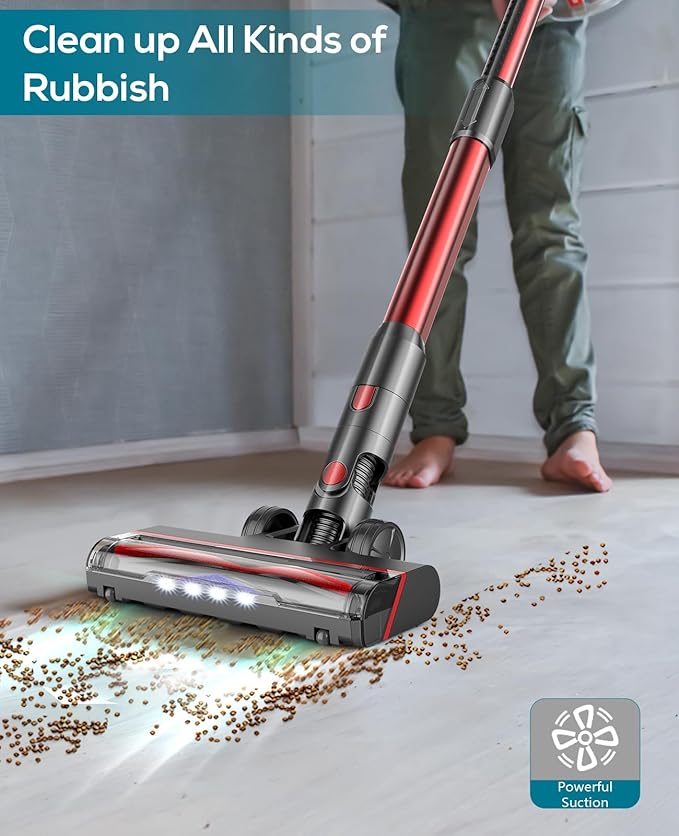 Ljuren Cordless Vacuum Cleaner Modern Stick Vacuum with 35 Mins Detachable Battery 1200ML Dust Cup 2 Adjustable Suction Modes (Peach Red)