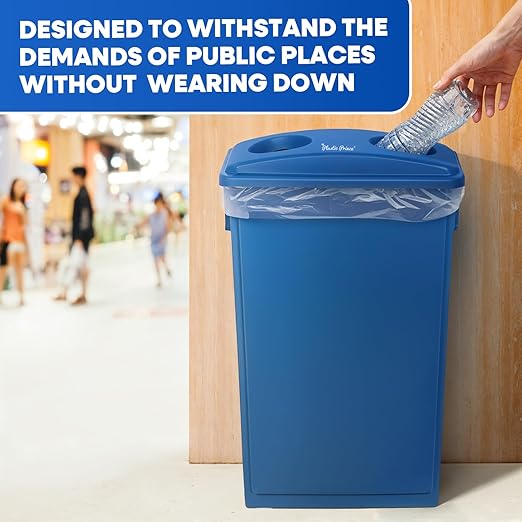 23 Gallon Slim Trash Can with Recycling Lid for Bottles and Cans Blue Commercial Rectangular Garbage Can Waste Bin for Home Kitchen Office Cabinet