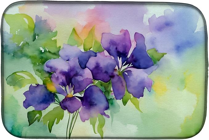Caroline's Treasures DAC1687DDM New Jersey Violet in Watercolor Dish Drying Mat Absorbent Dish Drying Mat Pad for Kitchen Counter Dish Drainer Mat for Countertop 14 x 21 Multicolor
